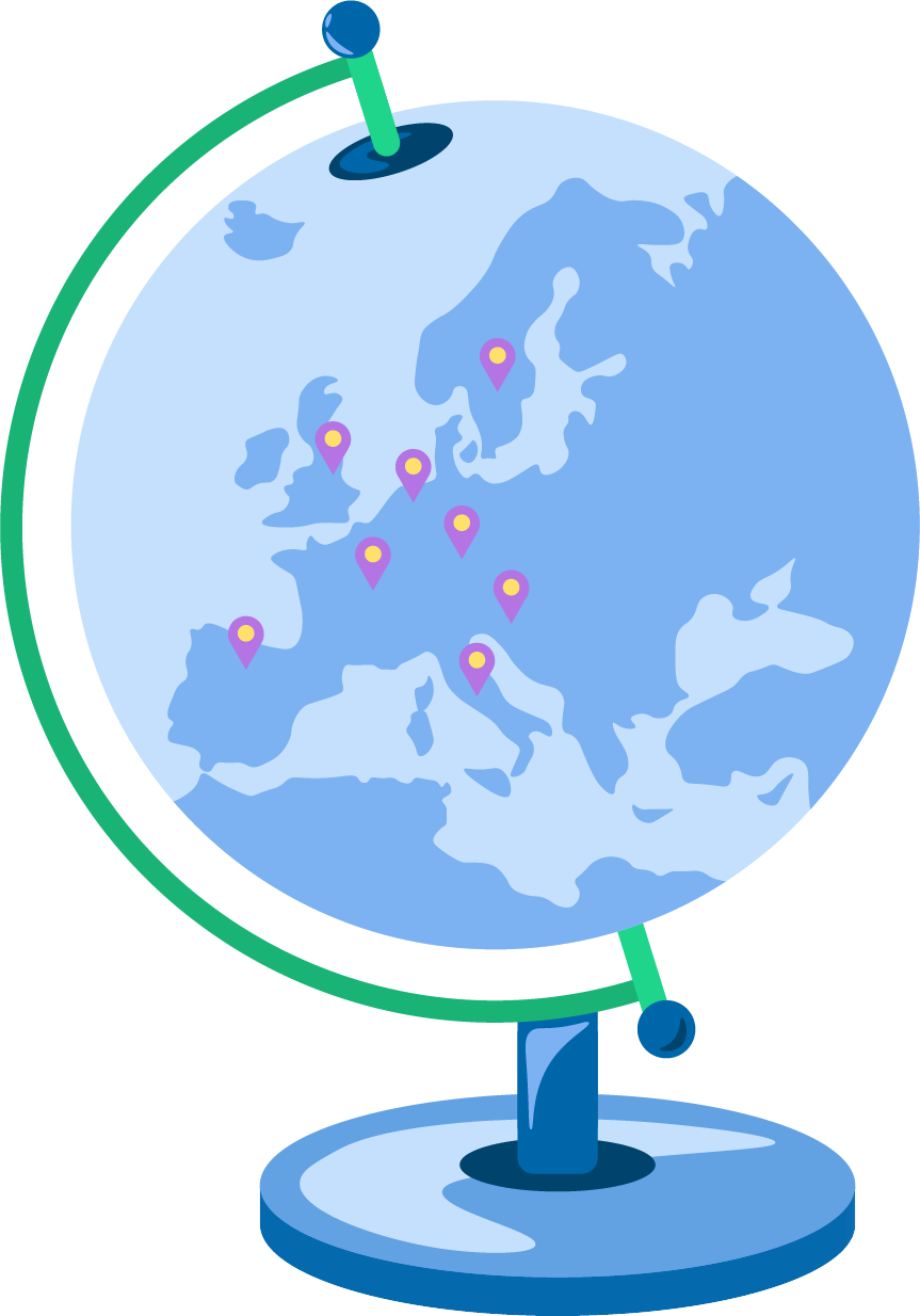illustration of a globe showing where internago is operating