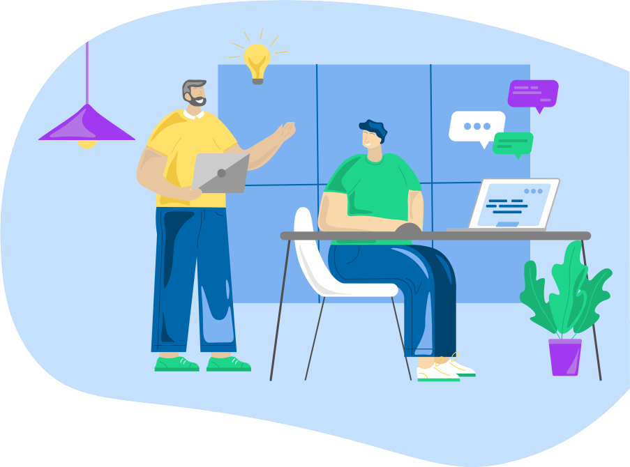 illustration of a person coming up with an idea and helping another person